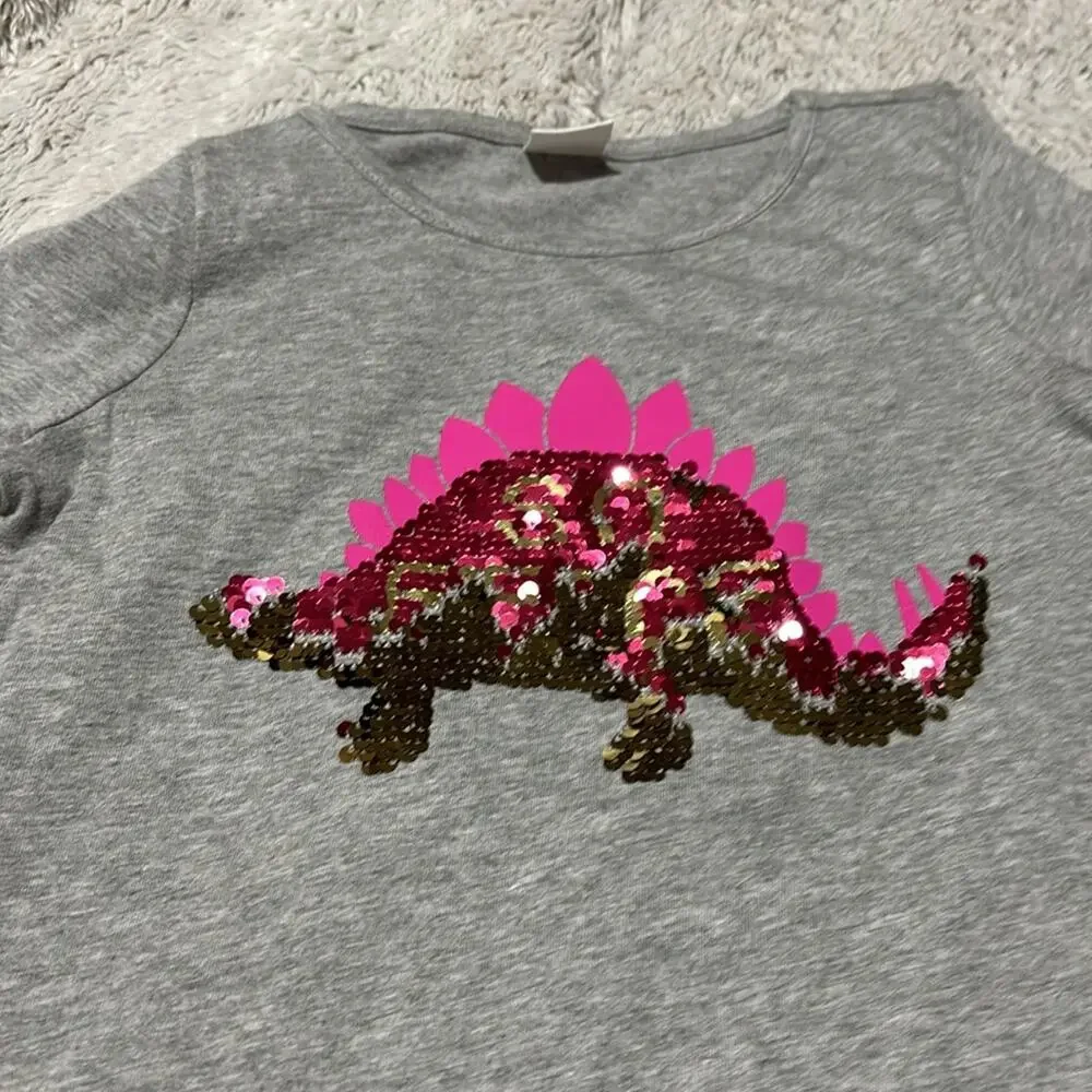Gymboree xs 4 grey hi low hemline dinosaur sequines flip so fierce hot pink NWOT